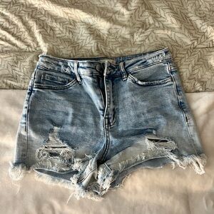 Altar'd State Light Blue Distressed Denim Shorts